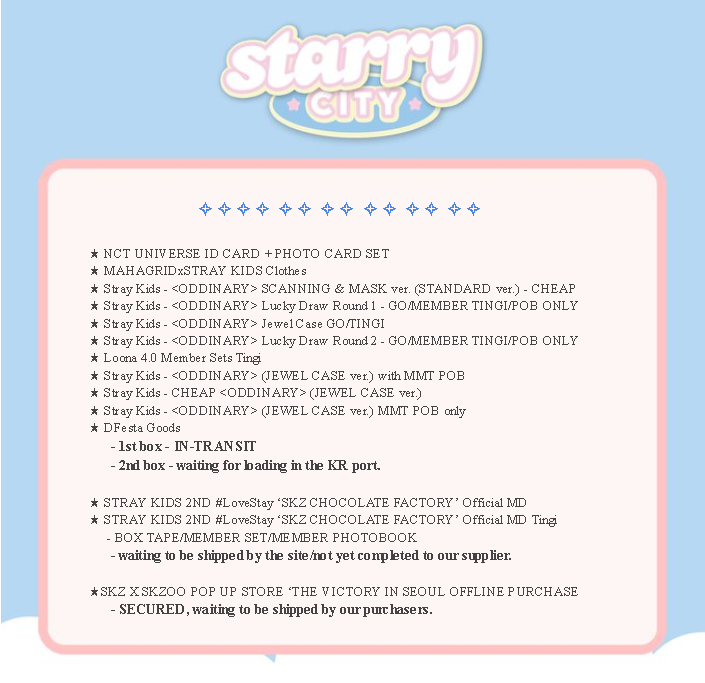 starrycityph's tweet photo. ┈┈⋆ #SCPHUpdates✨
Thank you so much for the patience
Always Stay Safe and Healthy po!

☆ If we missed an update don't hesitate to DM us.
☆ Incoming updates this week will be replied to this tweet. https://t.co/rL133H1sFb