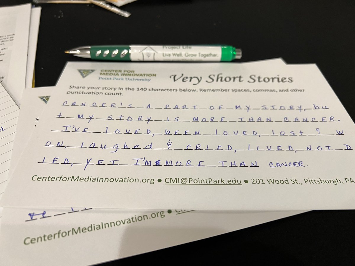 JaniceTNBCmets's tweet photo. Starting Day 2 of #CPAT with @AndrewConte - Telling your story in 140 characters. “When we talk about ourselves, we’re our own favorite story.” 
🙋🏼‍♀️totally failed the 140 character story limit. 🤷‍♀️No surprises there, I am verbose 🤣
#TinyTruth
#TellingOurTruth
#cancer https://t.co/7w6ke2x2aI