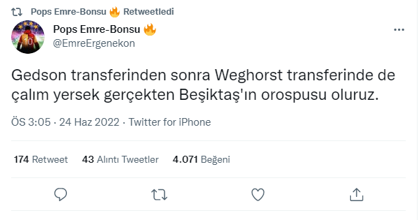 Beşiktaş'ın Weghorst transferinden sonra twit silen silene.