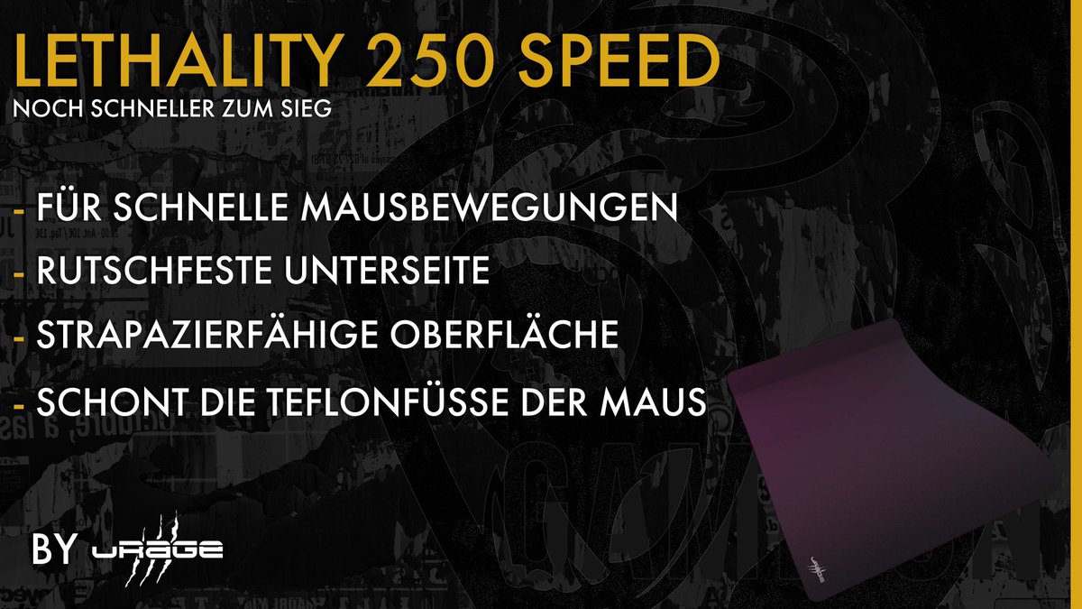 #Werbung 
Ob schnelle Moves oder präzises Zielen, mit dem Gaming-Mauspad Lethality 250 Speed von @urage_gaming gelingen dir auch besonders schnelle Mausbewegungen ohne Verzögern oder Haken – dank optimierter Oberfläche.

➡️Hier entlang: urage.com/Lethality-250-…

#hardware #pcmr