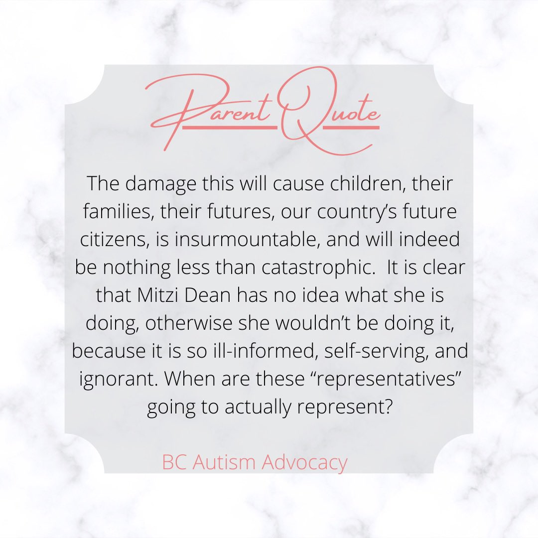 BCASDAdvocacy's tweet photo. This #ParentQuote shows the anxiety & frustration that many of our parent members have.
There was no consultation about the #autism funding clawback with those that it would affect.
#individualfunding #choice #lockedbehindwaitlists #bcpoli https://t.co/lDVmhWzOXB
