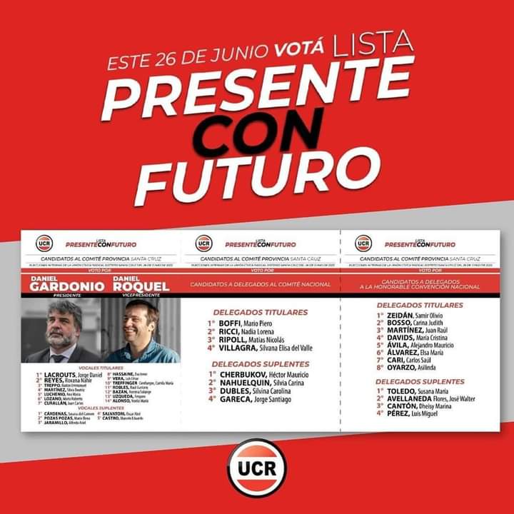 nadiariccisc's tweet photo. Este 26, Votá "Presente con Futuro."
P.C.F. no es solo un Slogan: Gardonio es la mejor gestión municipal de #SantaCruz y #Roquel, un Diputado de incansable labor y trayectoria intachable. Por eso, apoyamos está lista. https://t.co/SmWsubccQY