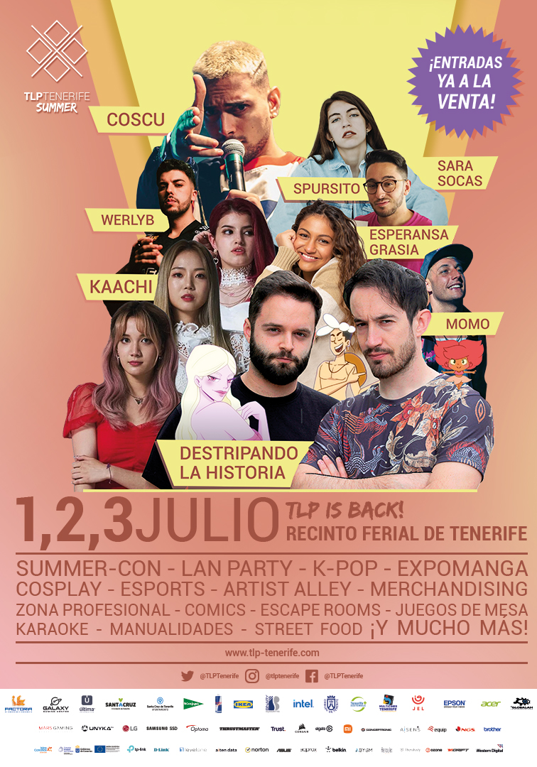¡Vuelve TLP Summer con #TLP2022 y una edición con grandes invitados del 1 al 3 de julio en el Recinto Ferial de Tenerife! ✨

Coscu, Werlyb, Momo, Spursito, KAACHI, Destripando la Historia, Sara Socas, Esperansa Grasia, ¡y más!

🎟 Consigue tus entradas en tlpsummer.com