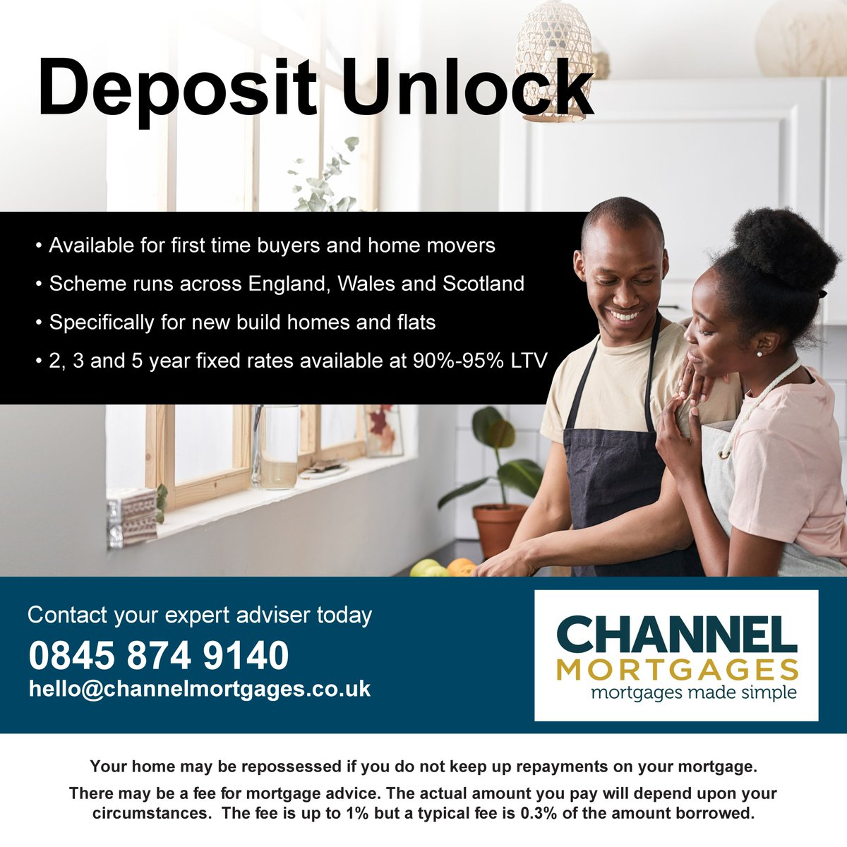 If the rising cost of living is limiting your deposit saving, then there may be a way to help speed this up. 

Deposit unlock is a low deposit mortgage solution for new build homes. 

Contact us to find out more ways to help you get on the property ladder.
channelmortgages.co.uk/contact-us