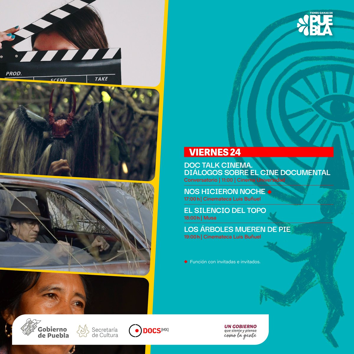 CulturaGobPue's tweet image. ¡Ya comenzó #DocsPuebla2022 👁🗨!

Consulta la cartelera este día ⬇️.
#TienesGanasDePuebla.