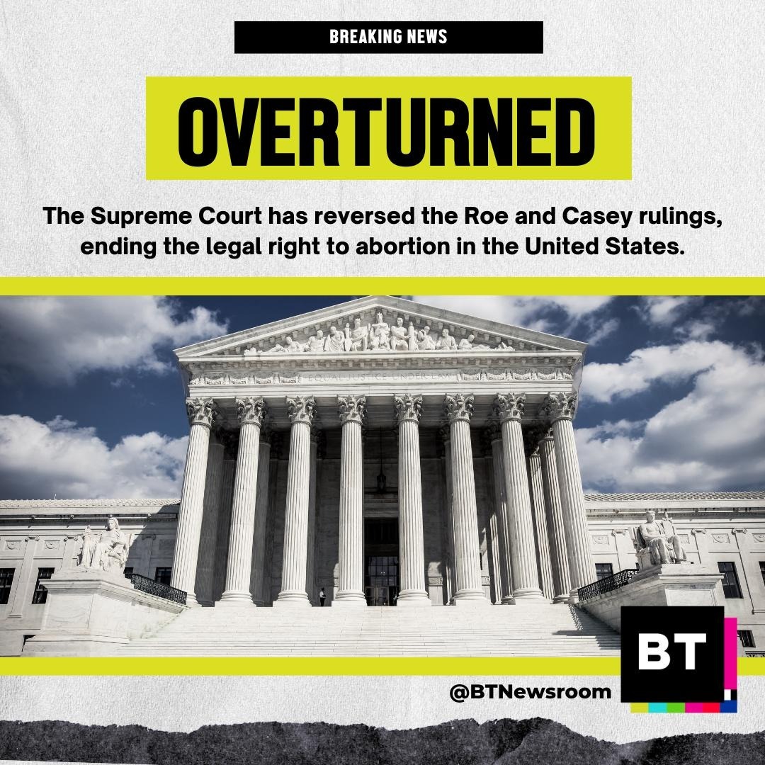 BTnewsroom's tweet image. BREAKING: the right to abortion in the U.S. has been overturned by six unelected Supreme Court justices, dealing a blow to the rights of tens of millions of women.