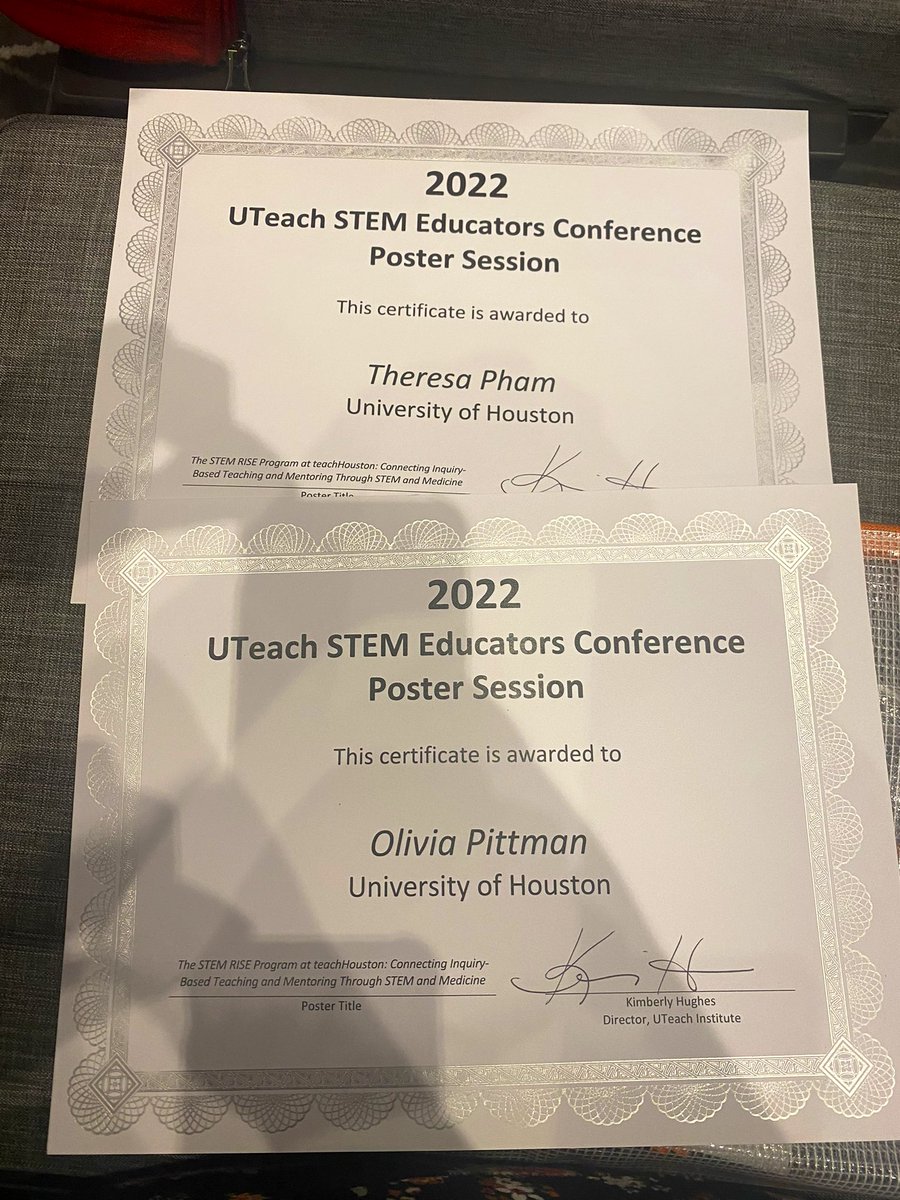 ScienceManuel's tweet photo. Please join me in congratulating these two hard working and talented @UHteachHOUSTON students on their well-deserved win at the @uteachinstitute conference on their poster about the @uhstemrise program. I am so proud of them!! #UHSTEMRISE https://t.co/1oTicPBV0C