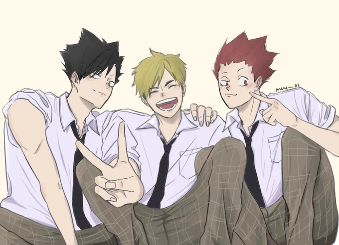  夜分遅くにすみません!同じ学校設定で(捏造制服ですみません)描いてみたのでお渡ししますねメンバー合ってますでしょうか…? 