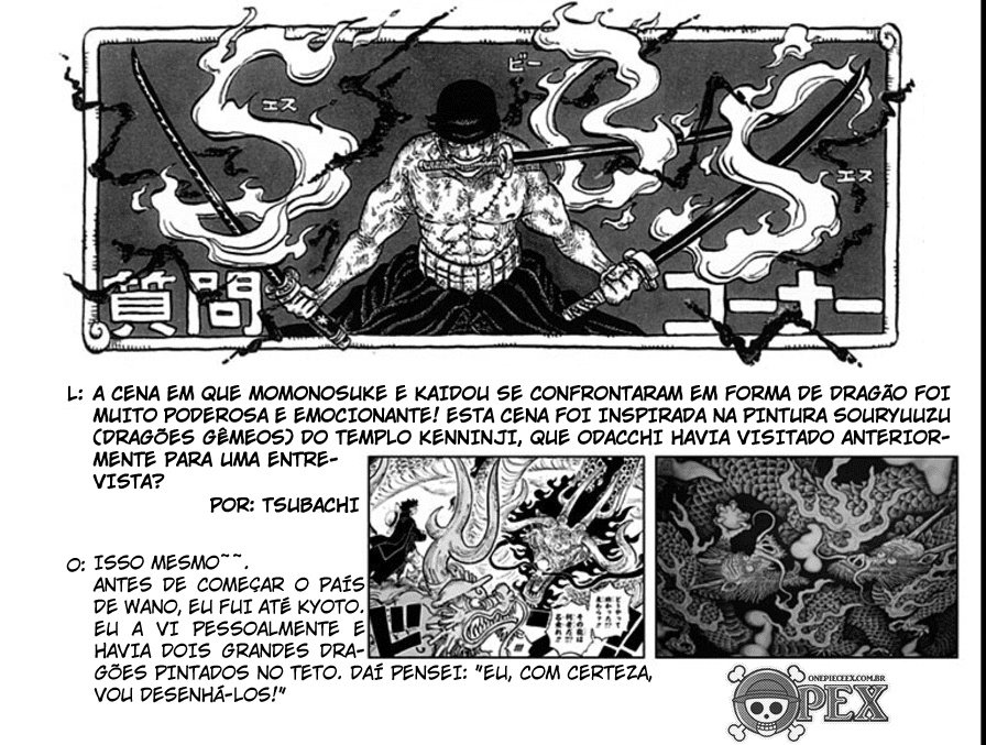 One Piece Ex  OPEX on X: A pintura 'Dragões Gêmeos', localizada no templo  Kenninji, inspirou a cena do capítulo 1025 ─ que também recebe o título de ' Dragões Gêmeos' ─ na
