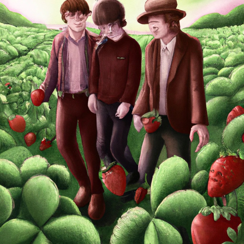The Beatles walking through strawberry fields, digital art #dalle #dalle2 #ai #OpenAI