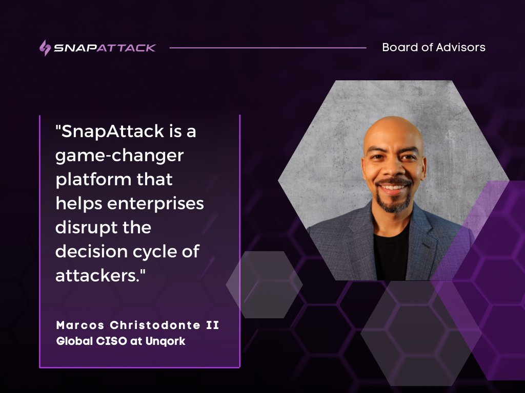 Board of Advisors Spotlight: Meet Marcos Christodonte II! Marcos is a long-time #security leader and currently the Global #CISO at <a href="/unqork/">Unqork</a>.

We are so grateful for his leadership and commitment to SnapAttack. Thank you, <a href="/mchristodonte/">Marcos Christodonte II</a>!