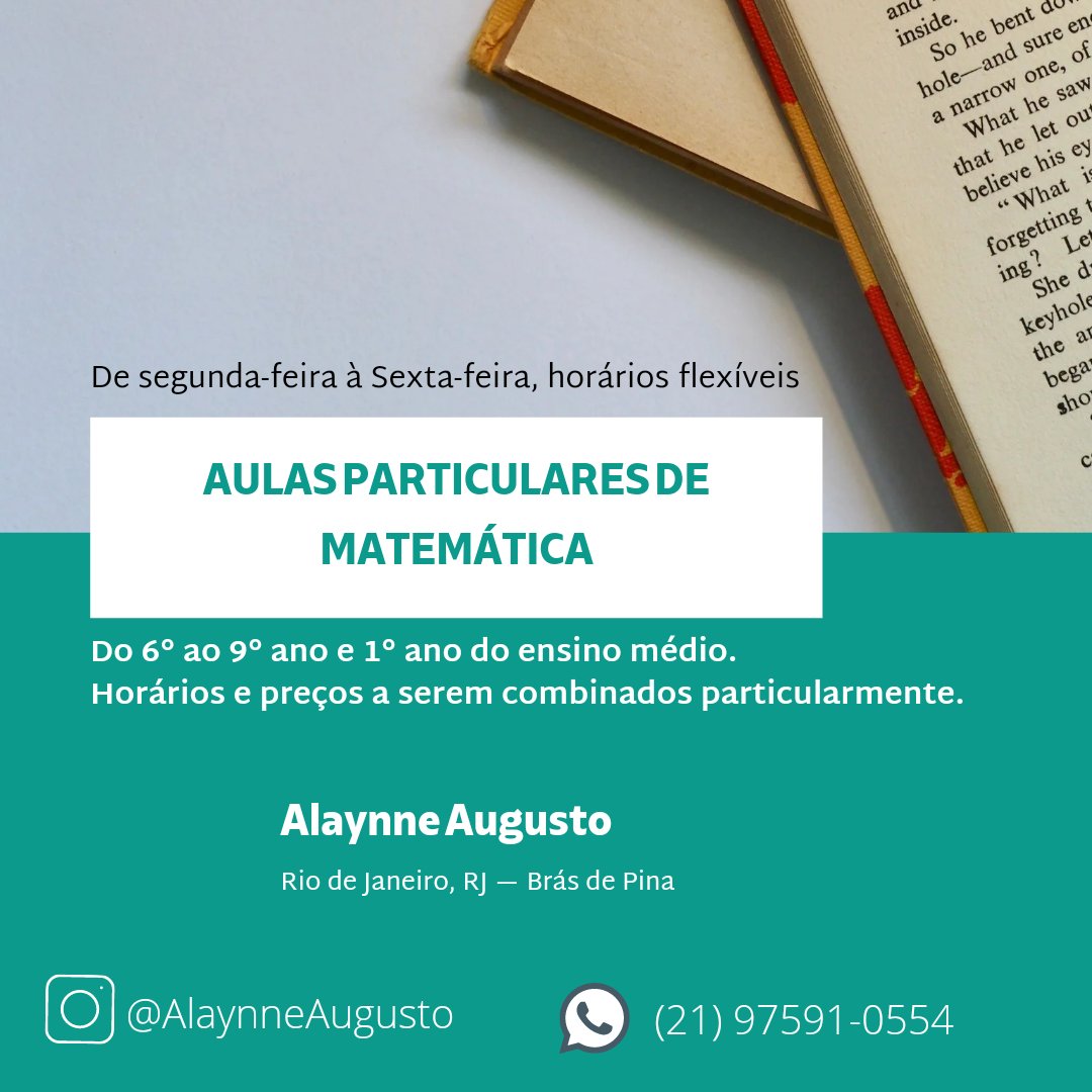 aalystudy's tweet image. Boa tarde! Eu estou oferecendo aulas particulares de matemática, a princípio. Horários são flexíveis e além de ensinar aos anos mencionados, eu também tenho um conjunto de aulas de Matemática Básica. 

Se não tiverem interesse, peço que me ajudem compartilhando! Obrigada 🫶🏻