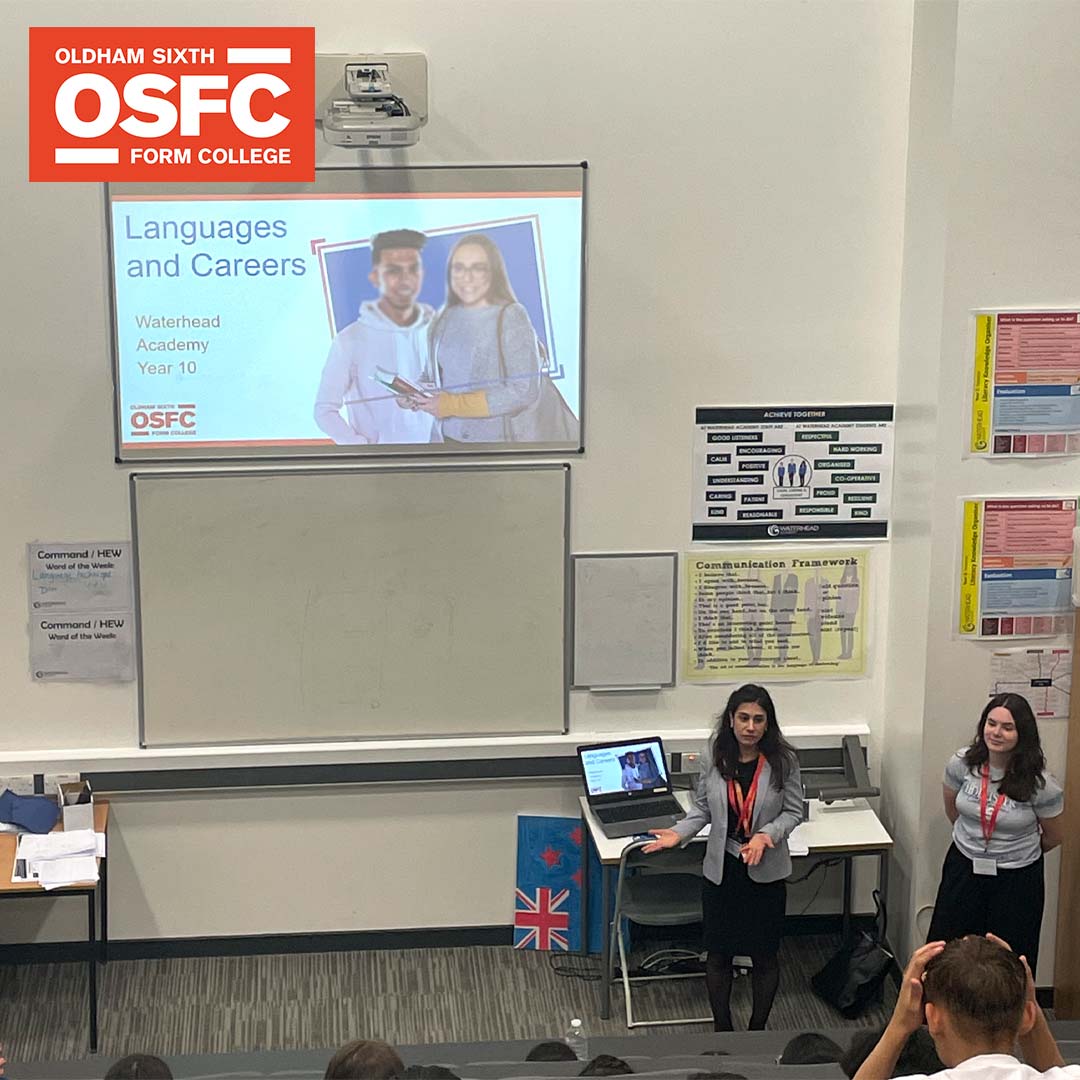 OSFC_Info's tweet image. OSFC Spanish Tutor, Gemma, and student, Keira, visited @TeamWaterhead to speak to Year 10 students about the benefits of studying languages at college. 

We look forward to seeing the students again next week for our Experience Day! 

#WeAreOSFC