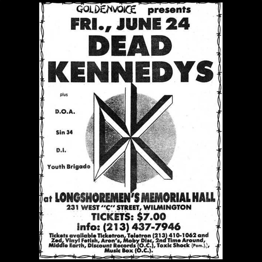PunkRockTours's tweet photo. 39 years ago today (Jun 24, 1983) #DeadKennedys #DOA #DI #Sin34 #YouthBrigade played at the Longshoreman’s Memorial Hall in Wilmington, CA https://t.co/NvFP461ny3