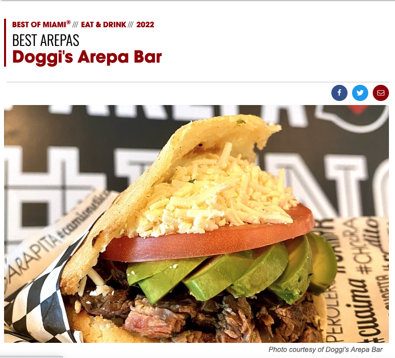 Feeling grateful and proud of our <a href="/doggis/">rich damm</a> team 💪🏻❤️ we won for the second year in a row the “Best Arepa” award on the Best Of Miami 2022 edition by the @MiamiNewTimes 🙌🏻🫓

Big shout out to our whole team for their hard work, and to our beloved customers for their support ❤️