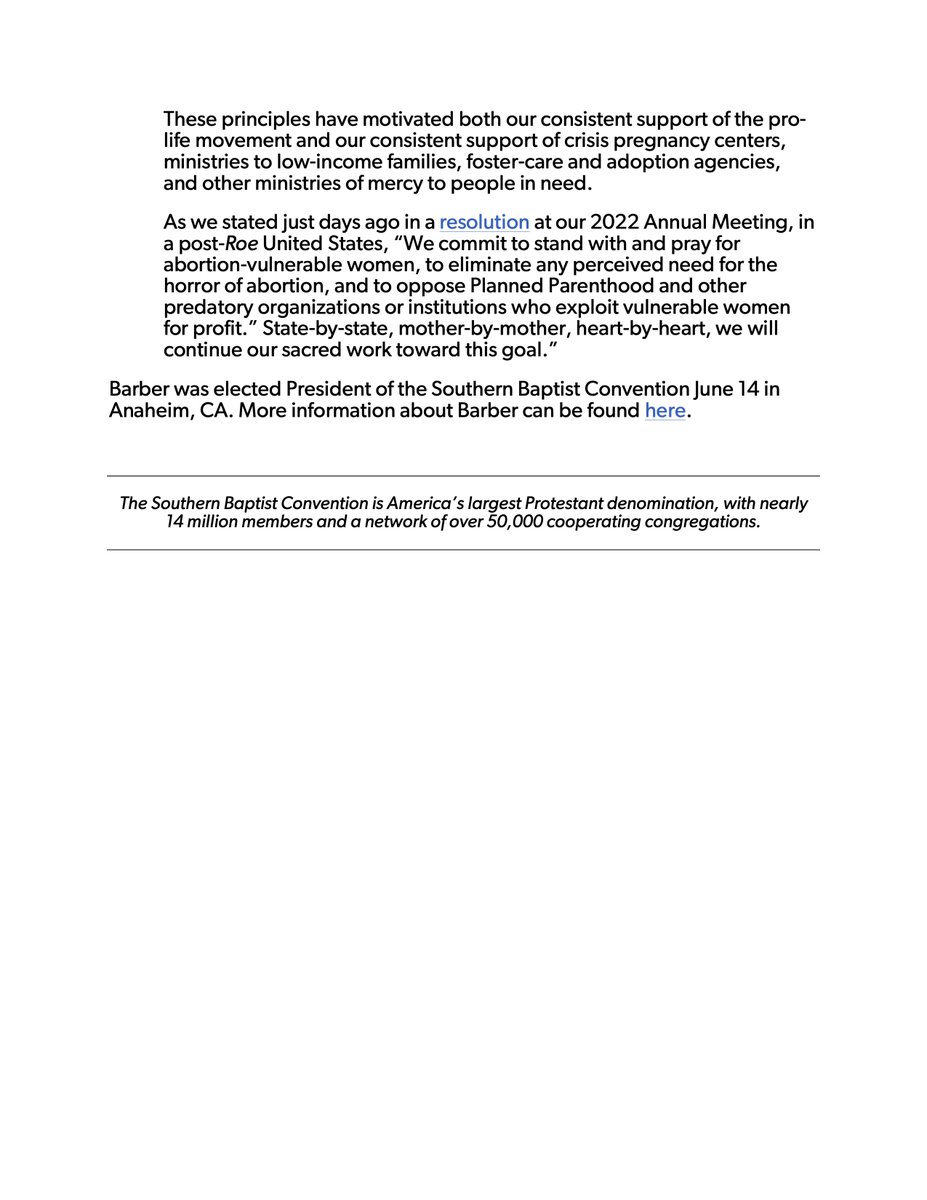 A statement on today’s Supreme. Court decision from SBC president <a href="/bartbarber/">Bart Barber</a>. 

“State-by-state, mother-by-mother, heart-by-heart we will continue our sacred work…"