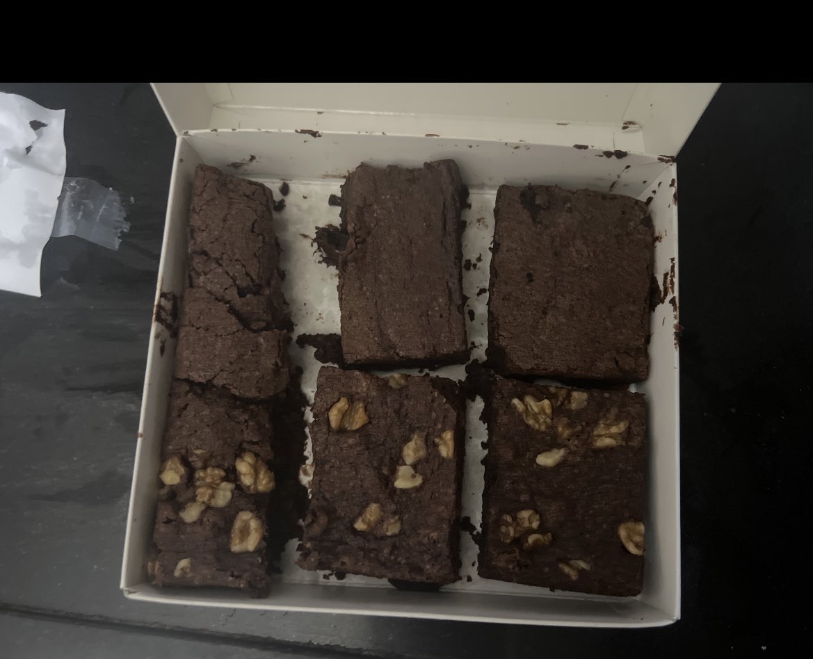 msnandrajog's tweet photo. @zomato I ordered 6 brownies from theobroma out of which only 3 of them were of the normal size 2 were cut into half the normal one and 1 was a little bit more than half but was way less than the normal ones I contacted support your automated replies say nothing can be done. https://t.co/uepiwsJ0ff