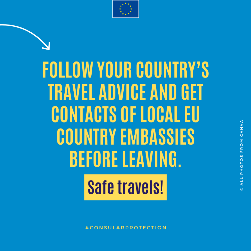 EU_Justice's tweet photo. If you get into serious difficulties somewhere outside the EU &amp; your own country doesn’t have an embassy/consulate there, you can get help from another EU country. 

Read more about your #ConsularProtection rights ⤵️