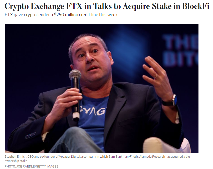Bitwux's tweet photo. FTX正在就收购加密借贷机构BlockFi股份进行谈判。
看，之前咋说的来着！爆炸头不差钱，背后还有华尔街那群老狐狸，本轮熊市他会成为最大债主，整合资源，下波牛市玩个大的！ https://t.co/XLDIioc0ZZ