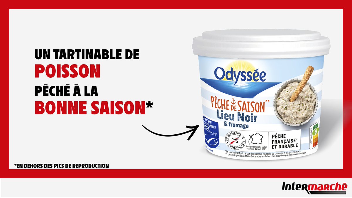 Notre engagement pour une pêche #durable se reflète aussi dans nos produits ⚓️
➡️ Fabriqué dans notre atelier à Clohars-Carnoët, notre tartinable de lieu noir Odyssée labellisé <a href="/MSCpechedurable/">MSC Pêche Durable</a> est pêché par des bateaux 🇫🇷 en dehors des pics de reproduction de ce poisson 🐟