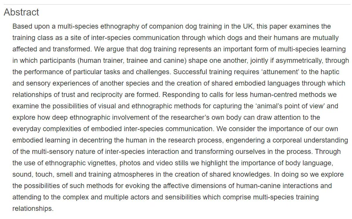 SocioWarwick's tweet photo. "‘Imagine you are a Dog’: embodied learning in multi-species research"
💥NEW ARTICLE💥 from our Prof Nickie Charles, Rebekah Fox, Harriet Smith and Mara Miele, based on the @interspecies18 @LeverhulmeTrust research, out now in @CulturalSage 
https://t.co/4k1XhavLZt https://t.co/lugItku6Pr