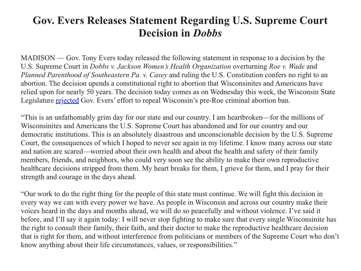 Here’s my full statement on #SCOTUS decision to overturn #Roe.
