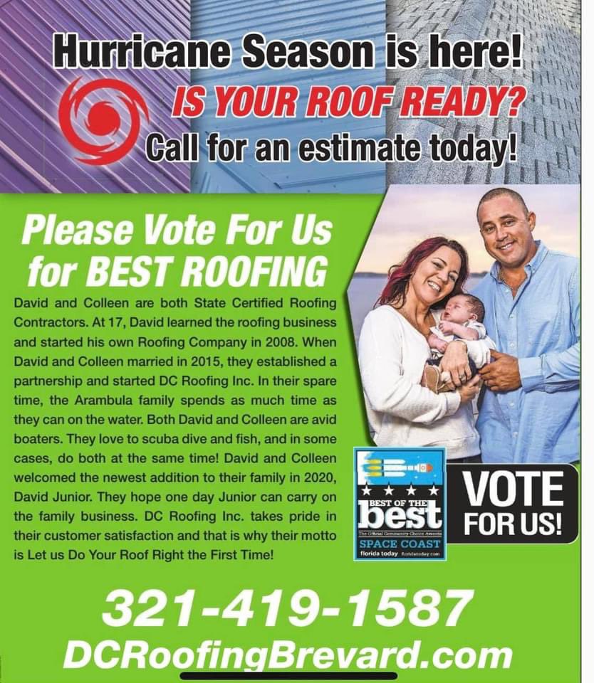 Last day to vote !! Please share and vote for DC Roofing for Best Roofing one last time.

Click the link below and select ""Services,"" then click ""Roofing Company"" and VOTE! 

floridatoday.secondstreetapp.com/2022-Best-of-B…