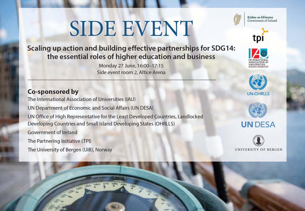 Just a few days until the UN Ocean Conference in Lisbon!  🌊
📅27.06. (on site)
Together with <a href="/UiB/">Universitetet i Bergen</a> <a href="/SustDev/">UN DESA Sustainable Development</a> @tpiglobal , we look forward to this side event on #partnerships for #SDG14 between #highereducation #business &amp; other stakeholders
Find out more➡️bit.ly/3HTvwui