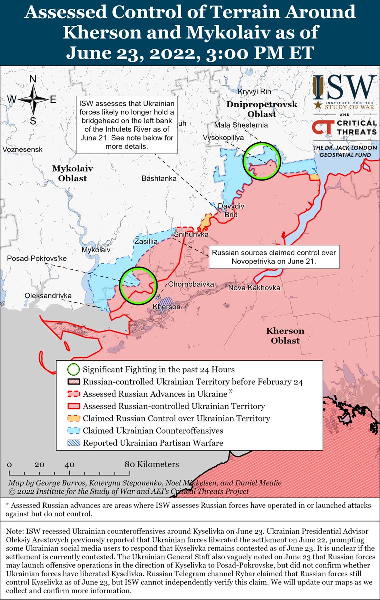 June 23 Assessment Highlight:

#Russian forces are moving large columns of military equipment from #Mariupol to #Berdyansk and Polohy, likely to reinforce positions in #Zaporizhia Oblast against both #Ukrainian partisan activity and counterattacks. 
isw.pub/RusCampaignJun…