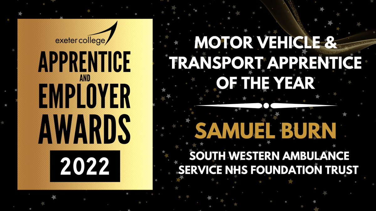 Exeter College Apprenticeships (@exeapprentices) on Twitter photo 🏆Our Motor Vehicle & Transport Apprentice of the Year is Samuel Burn from <a href="/swasFT/">South Western Ambulance Service</a>!
Sam made a difference to many working on the front line of the NHS during the pandemic 👏
Thanks to <a href="/swifix_paulb/">Swifix ltd</a> for sponsoring this award.
#ExeCollProud 🏆Our Motor Vehicle & Transport Apprentice of the Year is Samuel Burn from <a href="/swasFT/">South Western Ambulance Service</a>!
Sam made a difference to many working on the front line of the NHS during the pandemic 👏
Thanks to <a href="/swifix_paulb/">Swifix ltd</a> for sponsoring this award.
#ExeCollProud