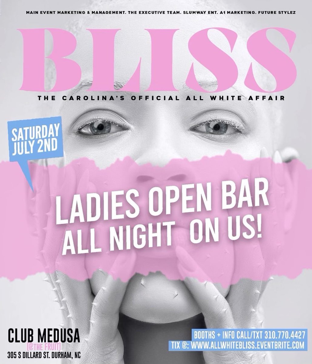 1 WEEK AWAY FROM THE BIGGEST ALL WHITE AFFAIR IN THE CAROLINAS‼️ 

BROUGHT TO YOU BY THE #1 EVENT DUO <a href="/SlumwayEnt/">SlumWay Ent</a> x <a href="/MAINEVENT_M_M/">MainEventMkt&Mngt</a> 💪🏽💪🏽

TICKETS AVAILABLE BELOW THREAD‼️

LADIES YOUR TICKET WILL GRANT YOU ACCESS TO AN OPEN BAR COURTESY OF MEXSW 🤍🥂 
FREE DRINKS ALL NIGHT‼️