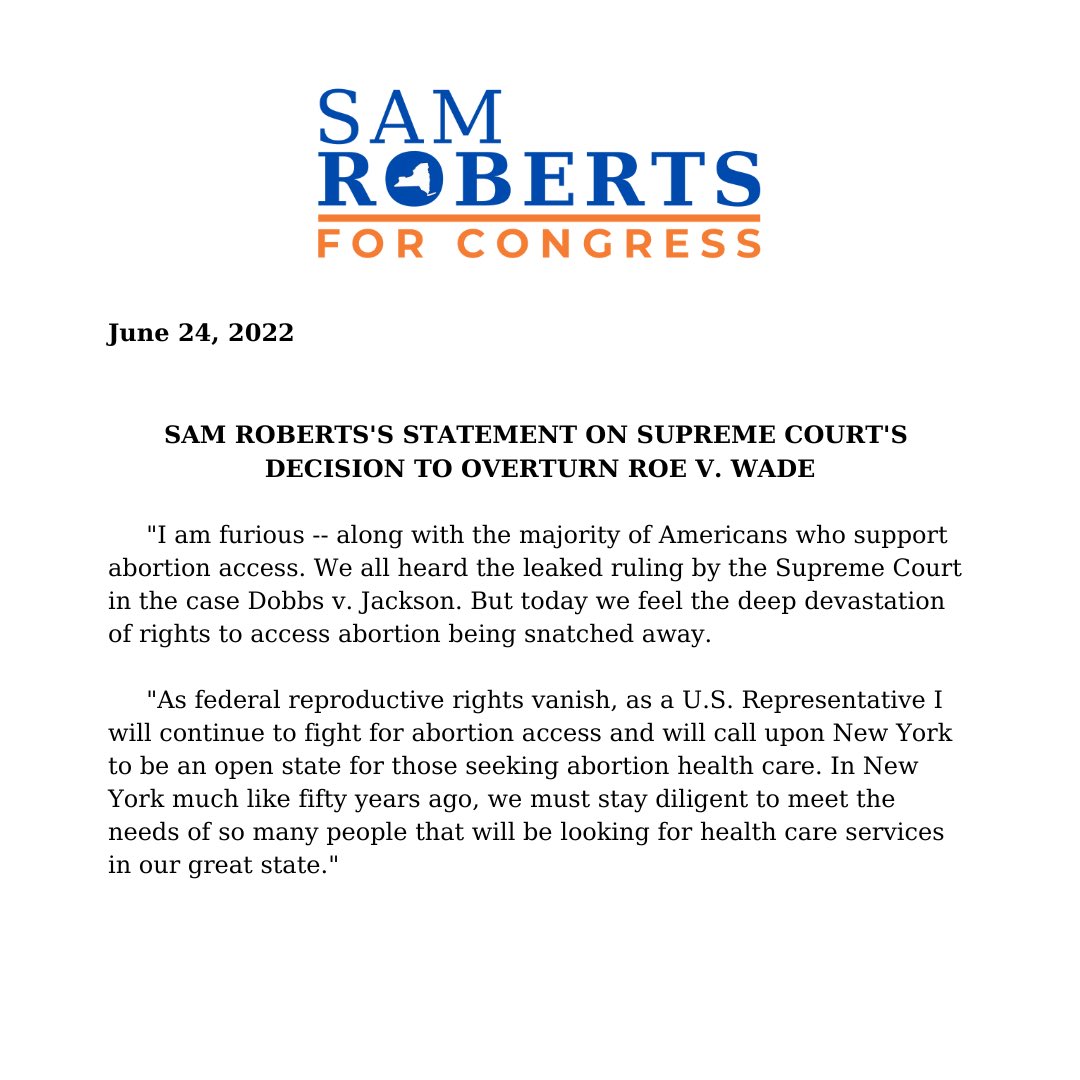 samrobertsny's tweet photo. Sam Roberts on the Supreme Court’s decision to overturn Roe v. Wade. https://t.co/uWGPAMhsQZ