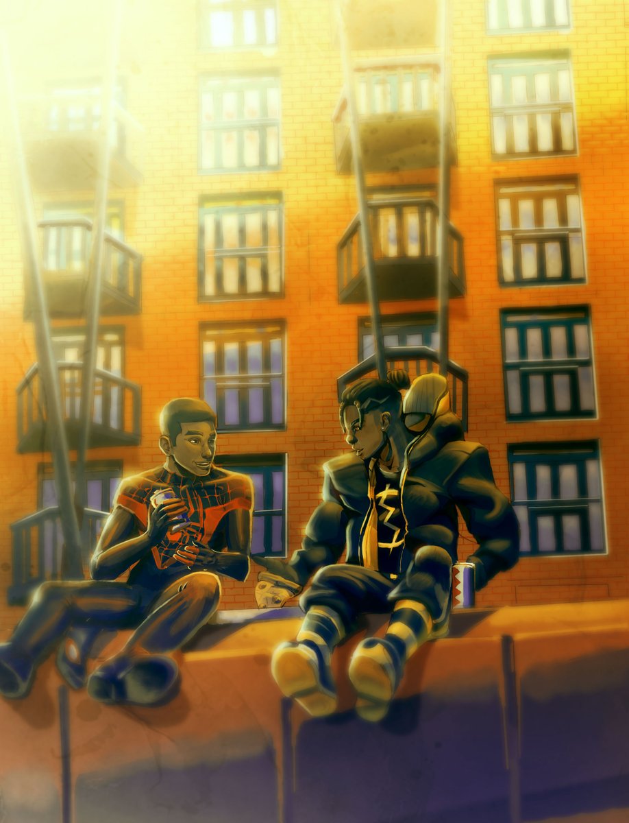 Art made for me by <a href="/InkBlade2/">InkBlade</a>: Miles Morales/Spider-Man and Virgil Hawkins/Static taking a pizza break.
