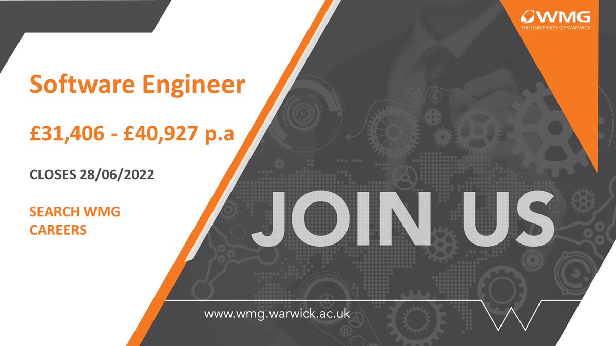 Job Opportunity - last few days: 
We are seeking a Software Engineer in the field of Digital Health and Health Data Science to work in the Institute of Digital Healthcare (IDH) at WMG 

Apply at: bit.ly/3zpmJOo

#jobseeker #softwareengineer <a href="/IDHwarwick/">IDH Warwick</a> <a href="/wmgwarwick/">WMG</a>
