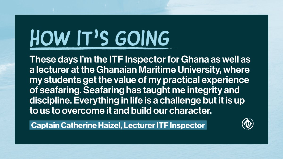 ITFglobalunion's tweet image. We're celebrating #DayoftheSeafarer today by sharing seafarers' voyages. 
This is Capt Catherine Haizel's #SeafaringJourney: from being one of Ghana's first female seafarers, to passing on her wisdom to the next generation.

Share your story: bit.ly/seafarerjourne… #ITFSeafarers