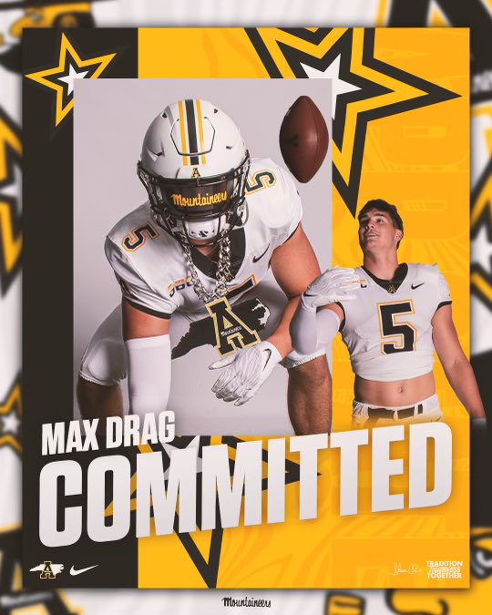 Max Drag (@maxdrag2) on Twitter photo I am blessed and honored to receive an offer from Appalachian State and with that I am announcing my COMMITMENT to play football for APP State.
<a href="/coach_sclark/">Shawn Clark</a>
<a href="/Coach_JWatts/">Justin Watts</a>
<a href="/CoachJGentry/">Justin Gentry</a>
<a href="/CoachPerrone/">Coach Perrone (My Recruits)</a>
<a href="/LouatTheState/">Lou Bezjak</a> I am blessed and honored to receive an offer from Appalachian State and with that I am announcing my COMMITMENT to play football for APP State.
<a href="/coach_sclark/">Shawn Clark</a>
<a href="/Coach_JWatts/">Justin Watts</a>
<a href="/CoachJGentry/">Justin Gentry</a>
<a href="/CoachPerrone/">Coach Perrone (My Recruits)</a>
<a href="/LouatTheState/">Lou Bezjak</a>