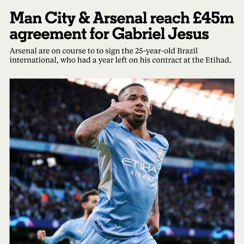 Arsenal Manchester City Agree Terms For 45m Transfer Of Gabriel Jesus The Short Fuse
