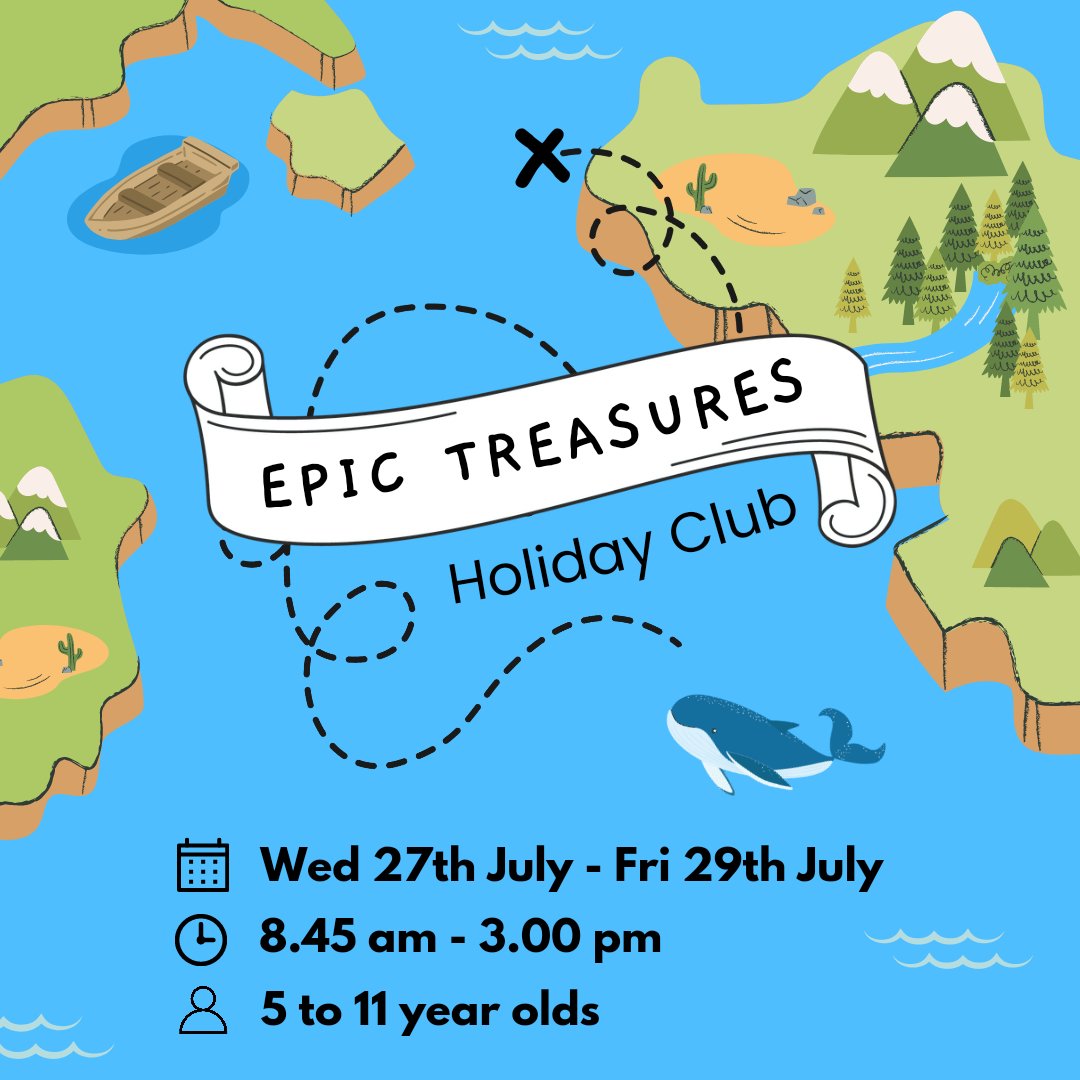 This year at Widcombe Holiday Club we will be searching for some epic treasure!

Each day we'll enjoy crafts, games, puzzles and go on a treasure hunt through the Bible to see what God says are the most precious things in life.

Find more information at widcombebaptist.org/holidayclub