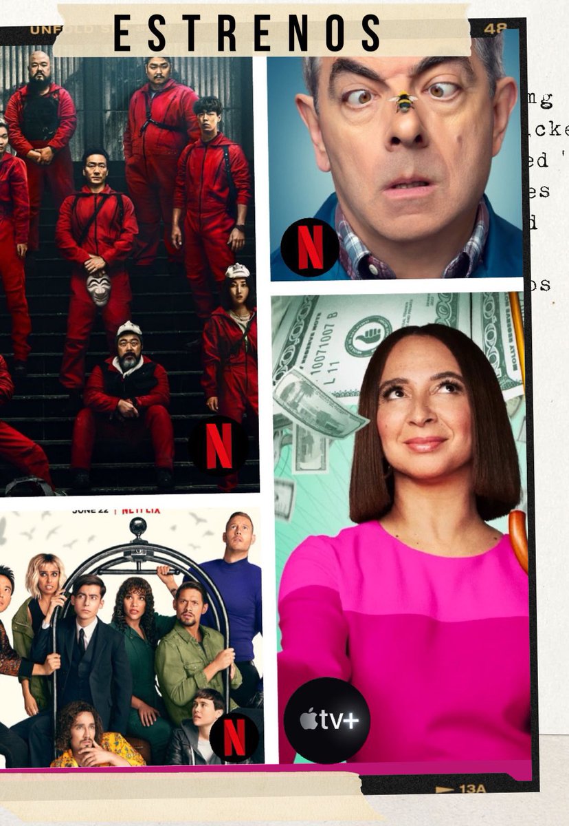 DVICRD's tweet photo. #Estrenos | Hoy comenzaron algunas series que te pueden interesar.
#MoneyHeistKorea y #ManversusBee, se suman a la ya disponible #TheUmbrellaAcademy en @NetflixLAT.
Y en @AppleTVPlus tenemos la prometedora comedia de Maya Rudolph, #LOOT. https://t.co/F6kLuipYm5