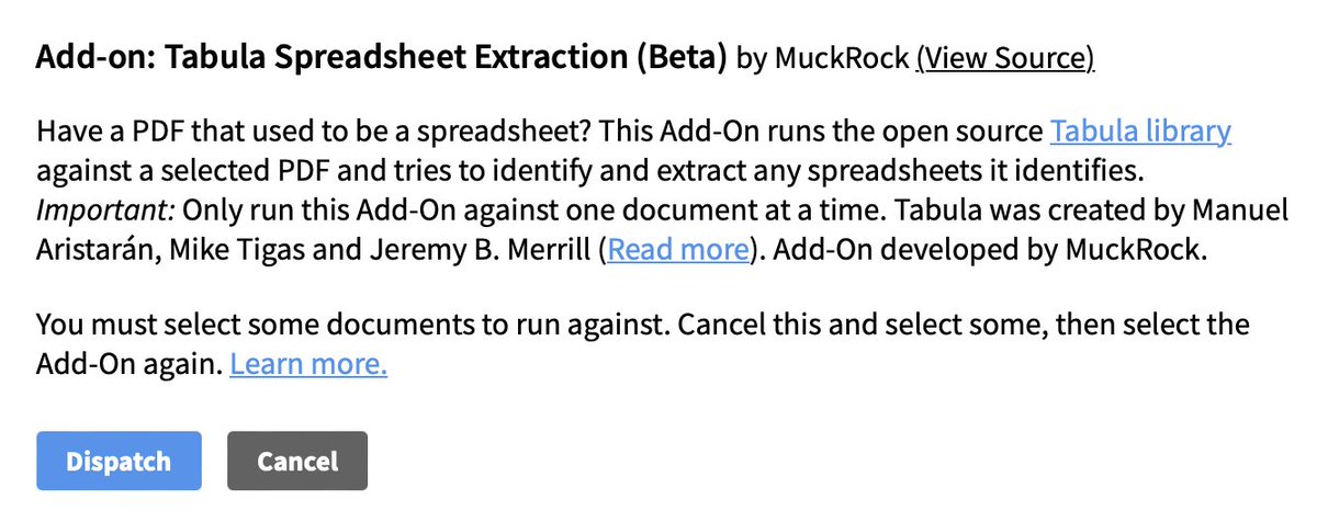 And just launched at #IRE22, <a href="/TabulaPDF/">Tabula</a> now available right from within DocumentCloud! Turn PDFs back into the spreadsheets they should be.