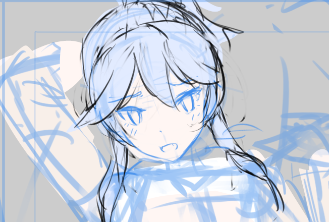 久々に早い段階で下塗り入れて形を把握できるようにし、ラフに費やす線の本数を気持ち減らせるよう 