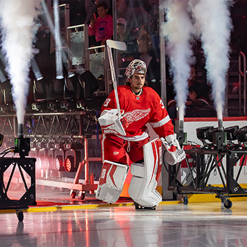 usahockey's tweet photo. The @DetroitRedWings netminder has impressive goals for his future, and, in the more literal sense, @alexned_ has recorded a goal in both the ECHL and AHL 👀
