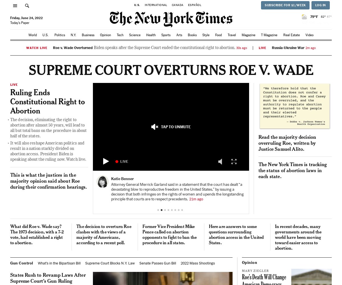 SUPREME COURT OVERTURNS ROE V. WADE