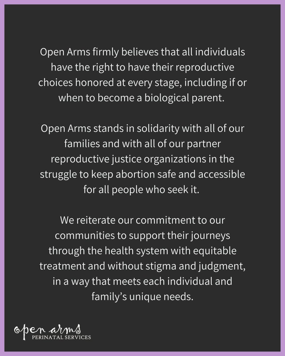 As a birth equity and health justice organization, Open Arms believes in the right of every birthing person to choose IF and WHEN to have a child along with a safe, supported birth.

PROTECT REPRODUCTIVE FREEDOMS! #roevwade