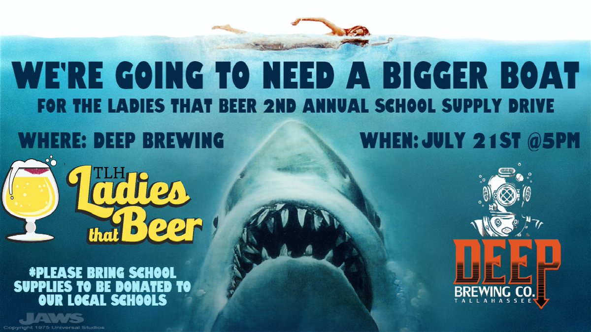 Just when you thought it was safe to get back in the water, for a GREAT WHITE meetup <a href="/DeepBrew/">Deep Brewing Company</a> 7/21 for our 2nd annual back to school supply drive! Bring a school supply item that will donated to our local schools. Grab paper &amp; pencils for girls' night out drinking great beer.