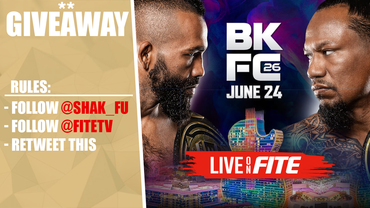 Want to watch #BKFC26 for free? I am giving away a free access code for tonight's event. All you need to do is:
1. Follow <a href="/Shak_Fu/">Shakiel Mahjouri</a>
2. Follow @FiteTV
3. RT this tweet

**Bonus: Want a second entry? Reply with a GIF of your favorite cartoon