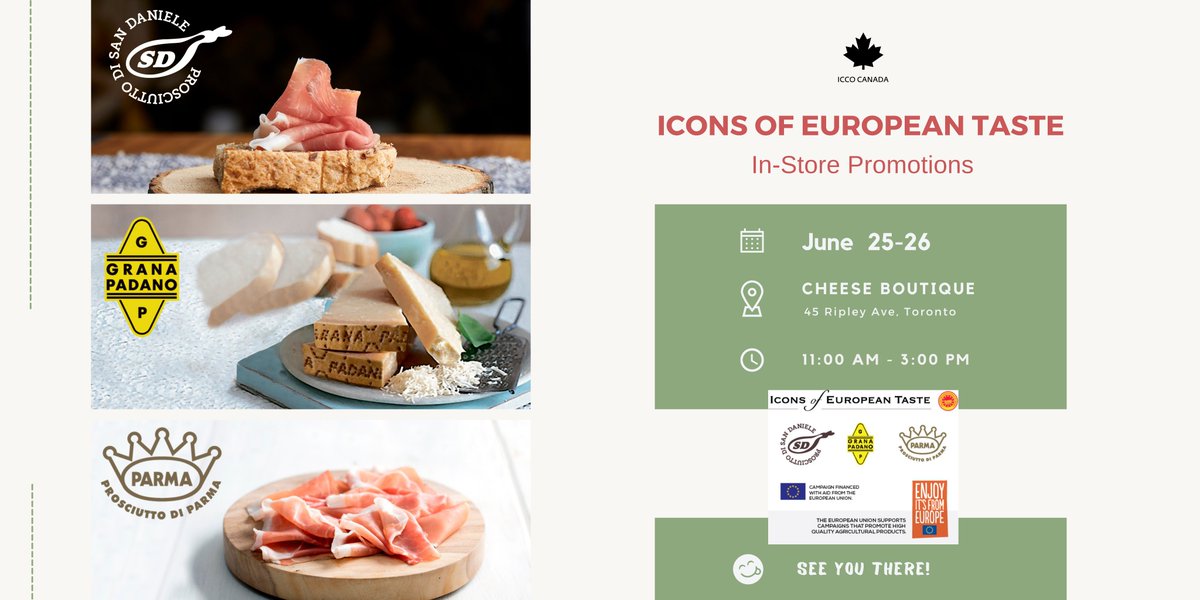 Italchambers's tweet photo. Don’t miss this week's in-store promotion of Prosciutto di #SanDanieleDOP, #GranaPadanoPDO cheese, and Prosciutto di Parma PDO (#ParmaHam_USA), taking place @Cheese_Boutique on June 25 and 26, from 11 am to 3 pm.

#iconsofeuropeantaste https://t.co/6bHVzJbiAR