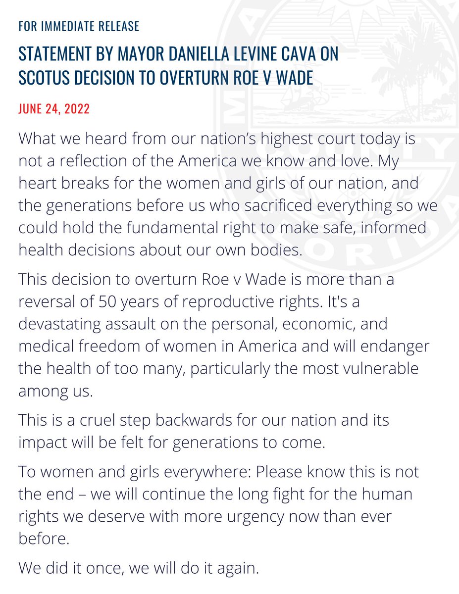 MayorDaniella's tweet photo. To women and girls everywhere: Please know this is not the end — we will continue the long fight for the human rights we deserve with more urgency now than ever before. 

We did it once, we will do it again. https://t.co/yeC09XvHb9