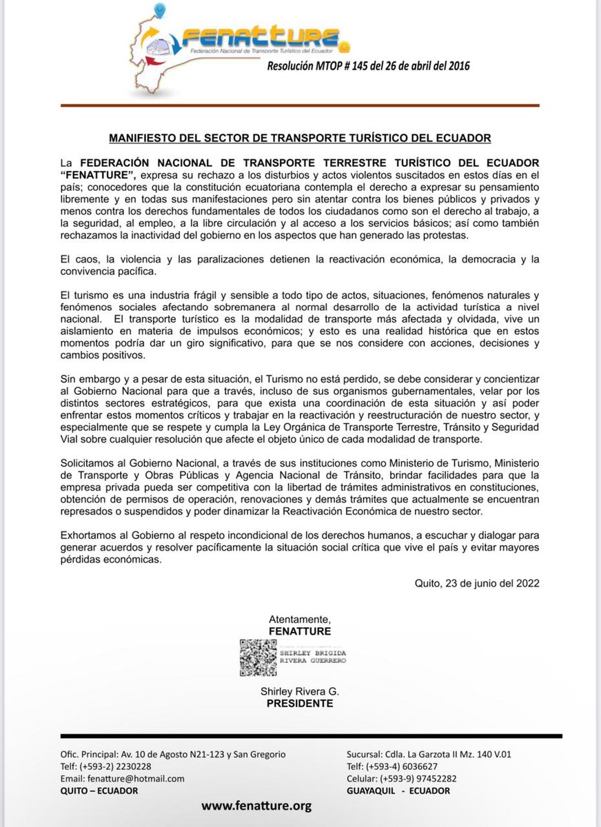 @fenatture, expresa su postura ante los acontecimientos suscitados en el País.