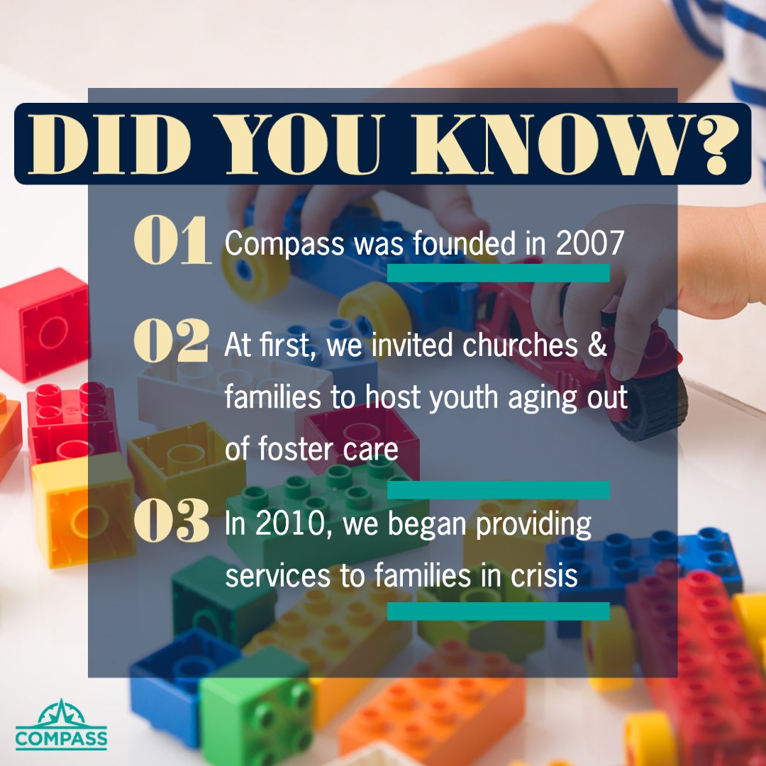 Since 2007 Compass has been committed to challenging the community to invest in the lives of children. However the need for different services quickly arose, expanding Compass’ service array.